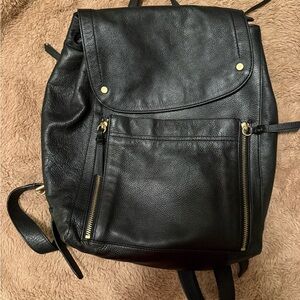 Cole Haan Black Leather Backpack with Gold Hardware